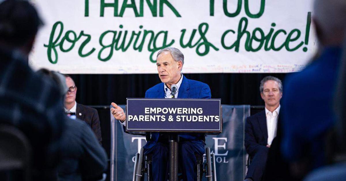 Texas Governor Greg Abbott speaks to a group of event attendees for his Parent Empowerment Night event where he advocated for school choice and vouchers at Temple Christian School in Fort Worth on Thursday, March 6, 2025.