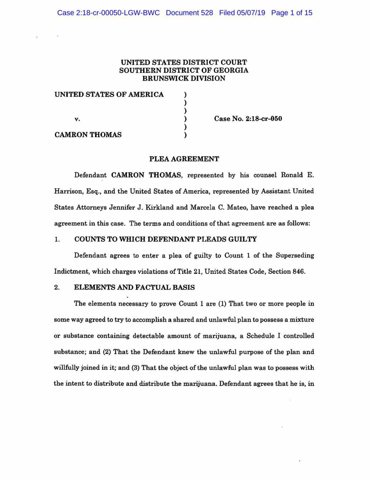 Thomas Plea Agreement thebrunswicknews com