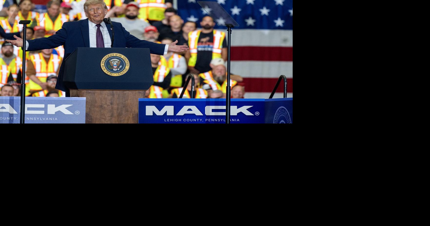 President Donald Trump speaks at a Mack Trucks facility in Macungie, Pennsylvania, on Tuesday, June 23, 2026.