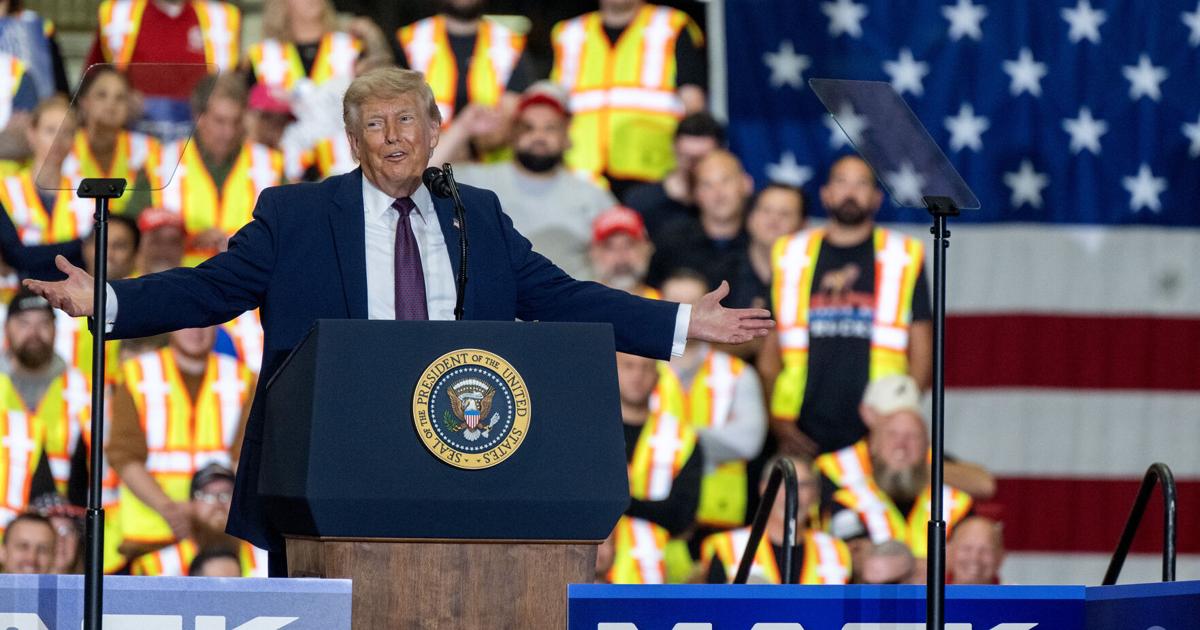 President Donald Trump speaks at a Mack Trucks facility in Macungie, Pennsylvania, on Tuesday, June 23, 2026.