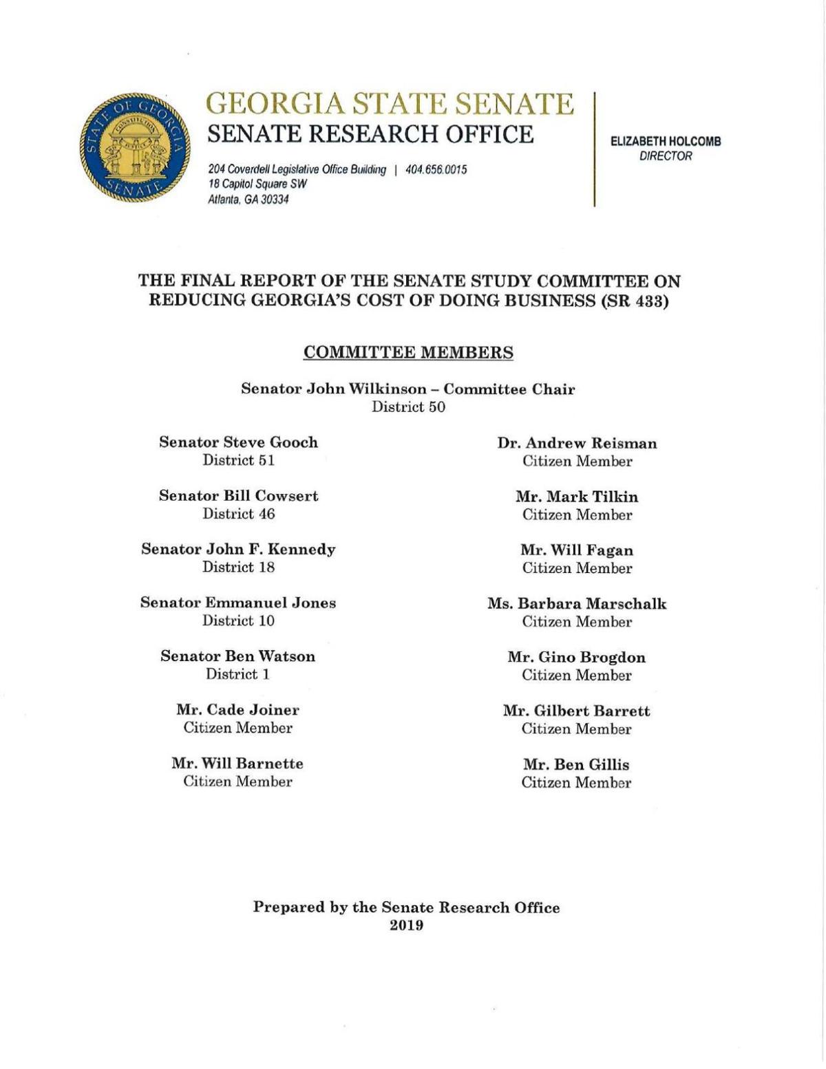 Report Of State Senate Study Committee On Reducing Georgia S Cost Of Doing Business The Brunswick News
