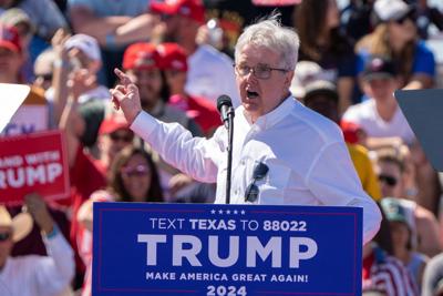 Texas Lieutenant Governor Dan Patrick speaks at a 2024 campaign rally for former US President Donald Trump in Waco, Texas, March 25, 2023.