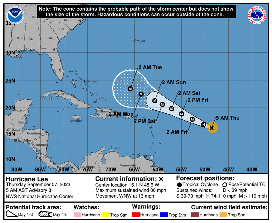 Hurricane Lee may intensify to near Category 5, with top winds reaching 155  mph | News | thebrunswicknews.com