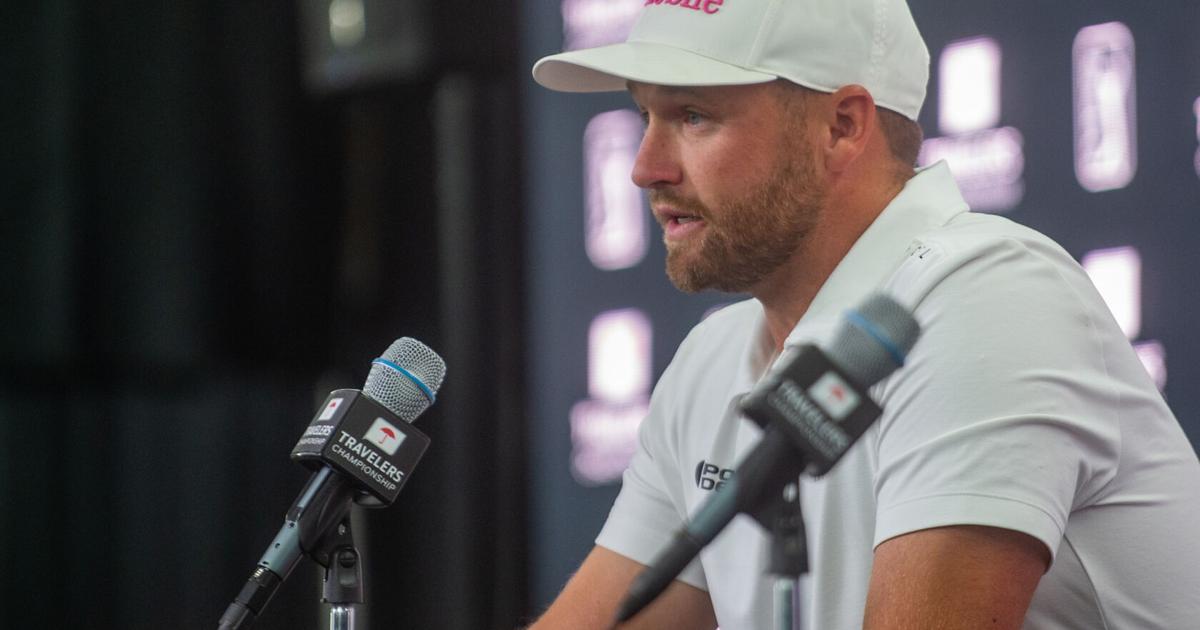 Wyndham Clark during a news conference at TPC River Highlands on June 24, 2026, in Cromwell, Connecticut.