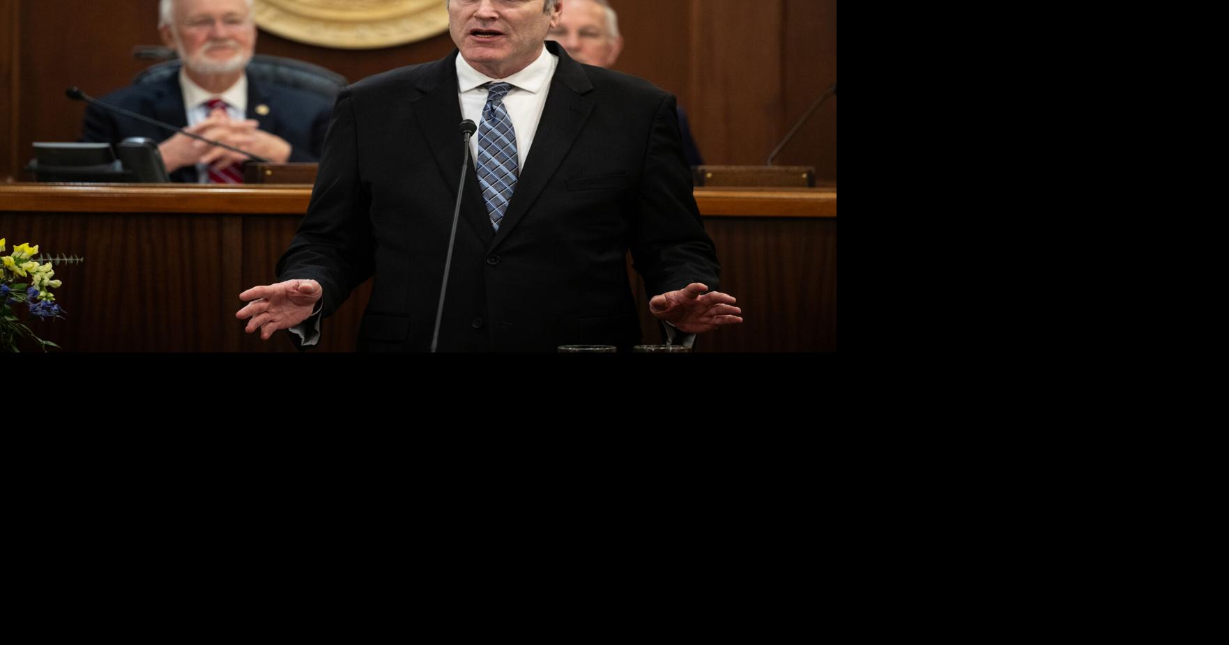 Mike Dunleavy delivers his State of the State address to a joint session of the Alaska Legislature in Juneau, Alaska, on Jan. 22, 2026.