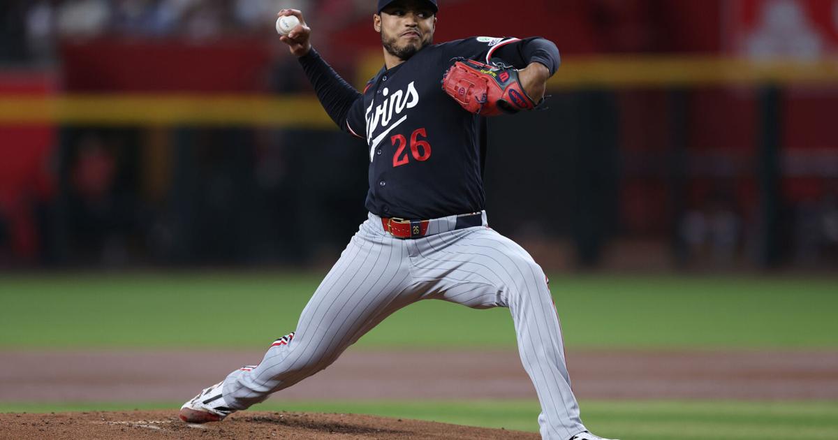 Taj Bradley of the Minnesota Twins pitches during the first inning against the Arizona Diamondbacks at Chase Field on Saturday, June 20, 2026, in Phoenix.