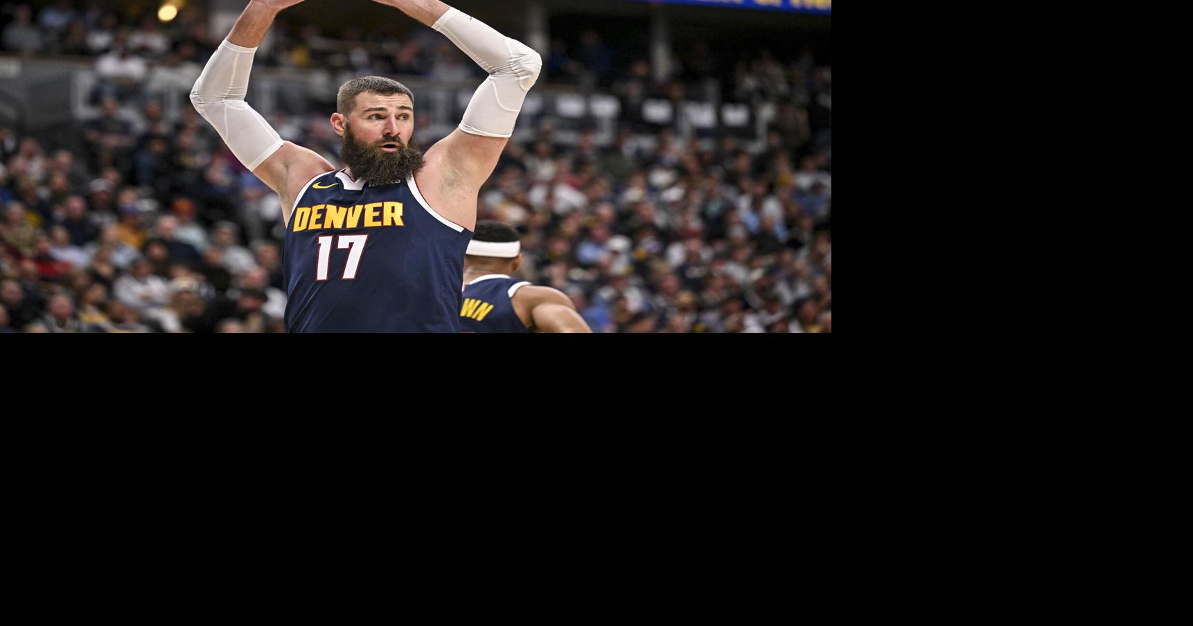 Jonas Valanciunas of the Denver Nuggets handles the ball during the second quarter of Game 5 of their NBA Playoffs series against the Minnesota Timberwolves on Monday, April 27, 2026.