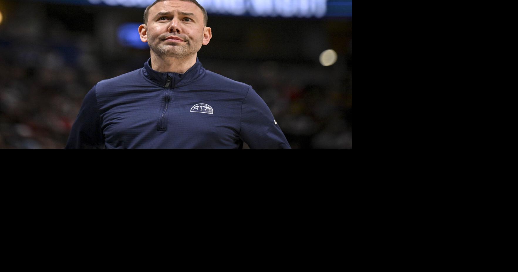 Denver Nuggets head coach David Adelman walks the sideline during the second quarter against the Portland Trail Blazers at Ball Arena in Denver on April 6, 2026.