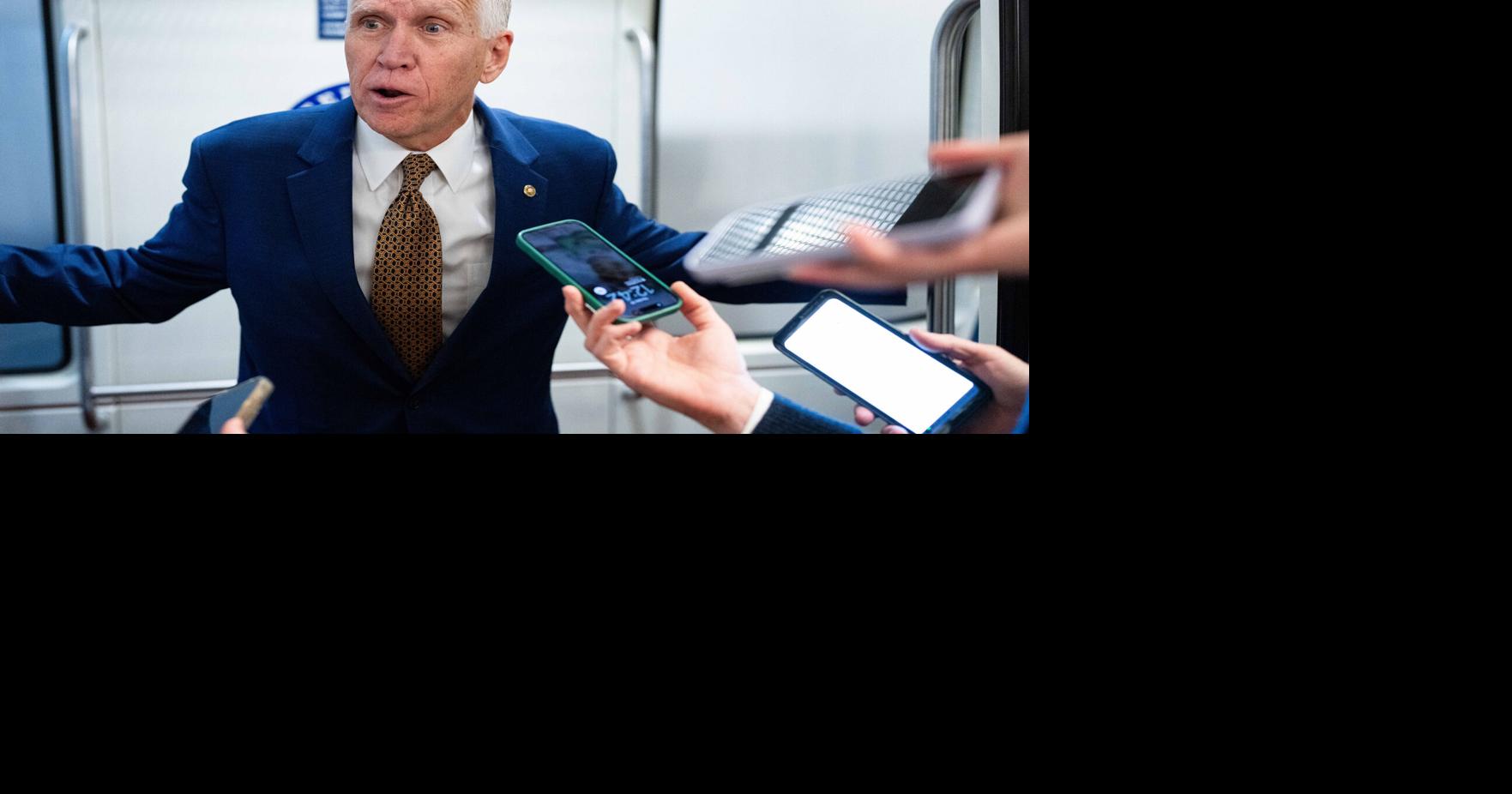 Thom Tillis speaks to reporters after a vote in the U.S. Capitol on Thursday, Dec. 18, 2025, in Washington, D.C..