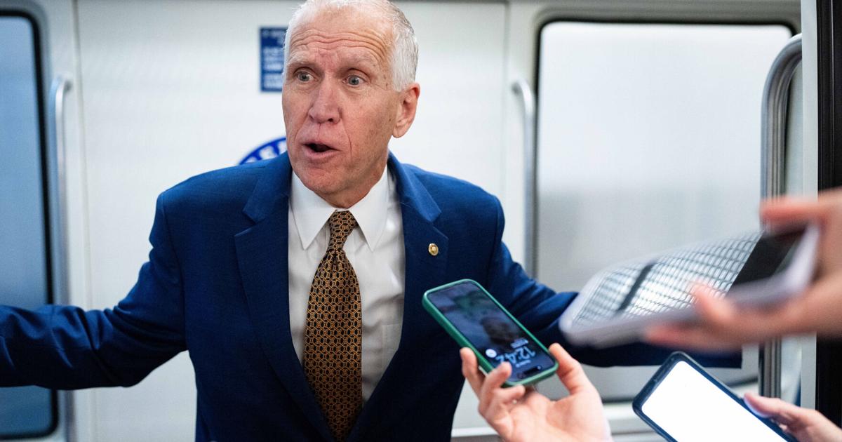 Thom Tillis speaks to reporters after a vote in the U.S. Capitol on Thursday, Dec. 18, 2025, in Washington, D.C..