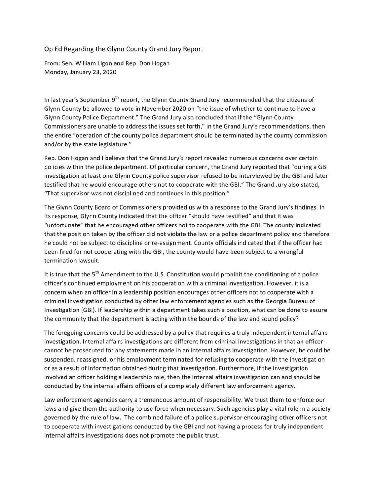 Op Ed Regarding The Glynn County Grand Jury Report The