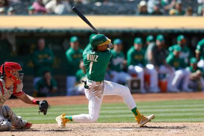 Esteury Ruiz of the Oakland Athletics fields during the game against  News Photo - Getty Images