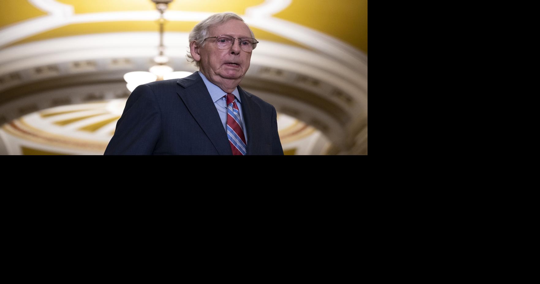 In this photo from on July 26, 2023, Senate Minority Leader Mitch McConnell, R- Ky., arrives to a news conference after a lunch meeting with Senate Republicans at the U.S. Capitol in Washington, D.C. McConnell froze and stopped talking at the microphone and was escorted back to his office.
