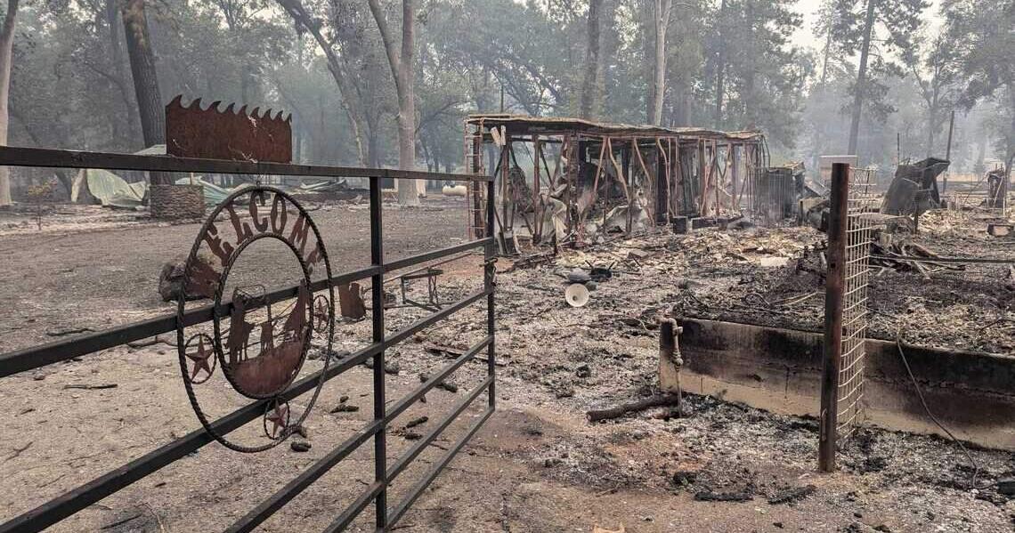 The remains of a ranch in Paynes Creek on Saturday, July 27, 2024, in the aftermath of the Park Fire that burned nearly 430,000 acres in Butte, Tehama, Plumas and Shasta counties.
