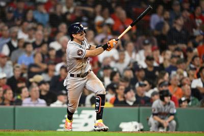 Mauricio Dubon of the Houston Astros hits a two run home run in