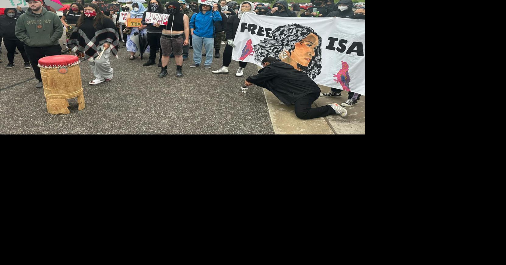 Protesters chant outside Sherburne County jail on June 11, 2025, in support of Isabel Lopez, an activist and poet who was arrested by federal officers days after she participated in a protest in south Minneapolis where federal officers were serving a search warrant connected to a suspected drug and human trafficking operation.