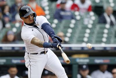 Javier Baez of the Detroit Tigers at bat against the Colorado