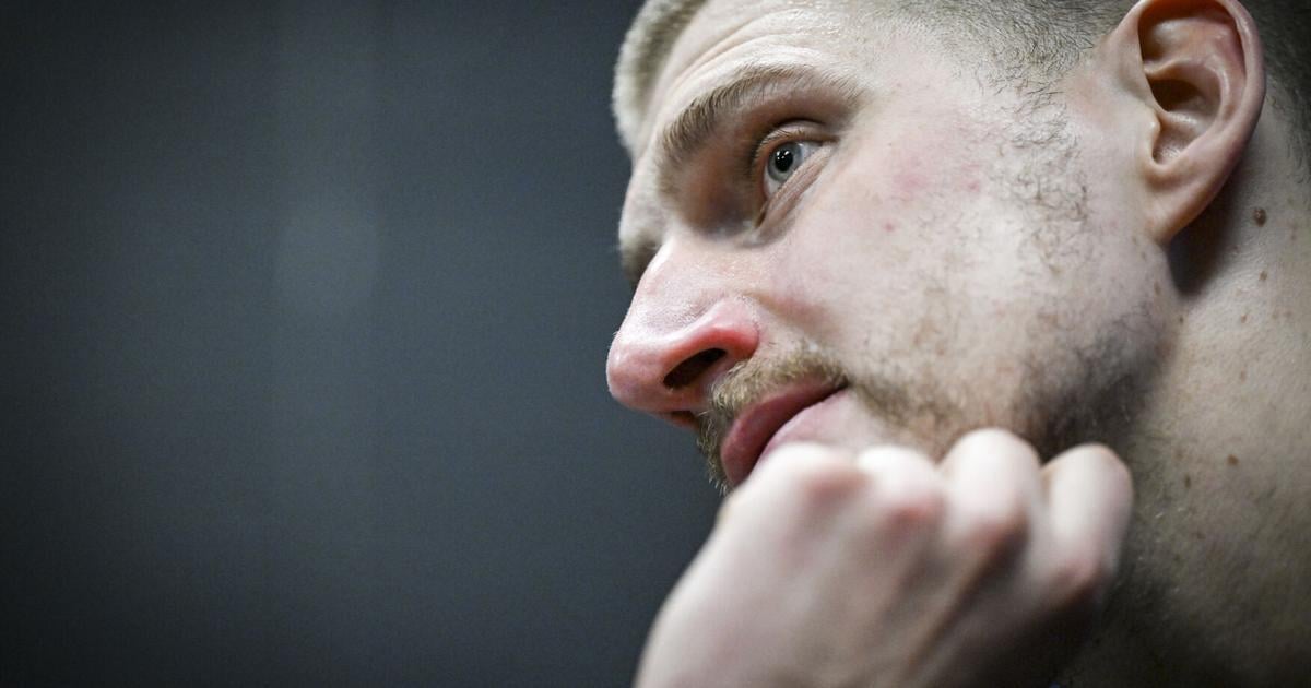 Nikola Jokic of the Denver Nuggets speaks to members of the media after the Minnesota Timberwolves’ 110-98 Game 6 NBA Playoffs series win at the Target Center in Minneapolis on Thursday, April 30, 2026.