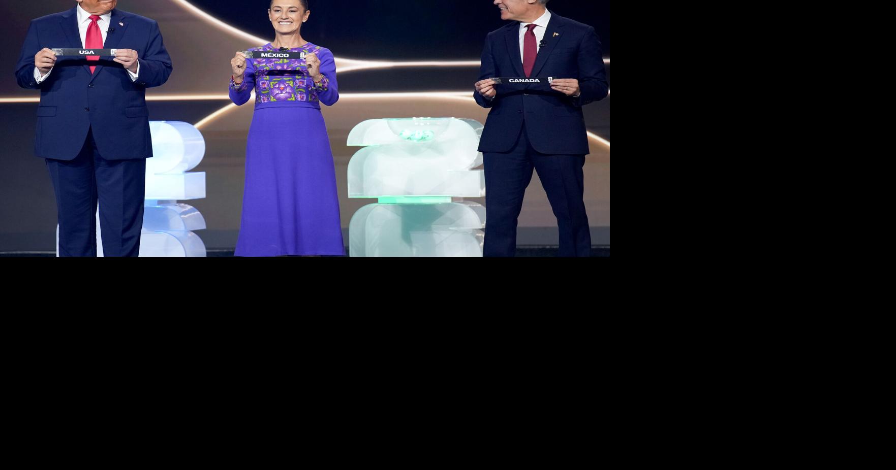 U.S. President Donald Trump, Mexican President Claudia Sheinbaum, and Canadian Prime Minister Mark Carney participate in the FIFA World Cup 2026 Official Draw with at the John F. Kennedy Center for the Performing Arts December 05, 2025 in Washington, DC.
