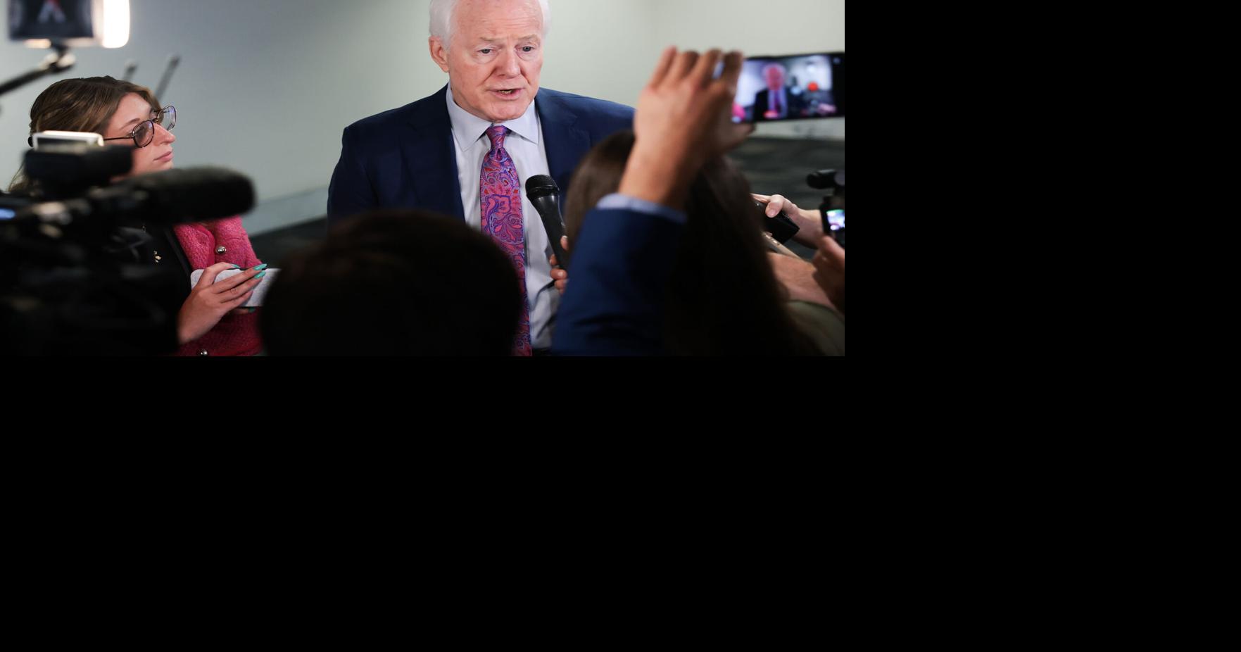 John Cornyn, R- Texas, speaks to reporters after members of the Senate Judiciary Committee gathered to vote on the nomination of Todd Blanche to be Attorney General on Aug. 4, 2026, in Washington, D.C..