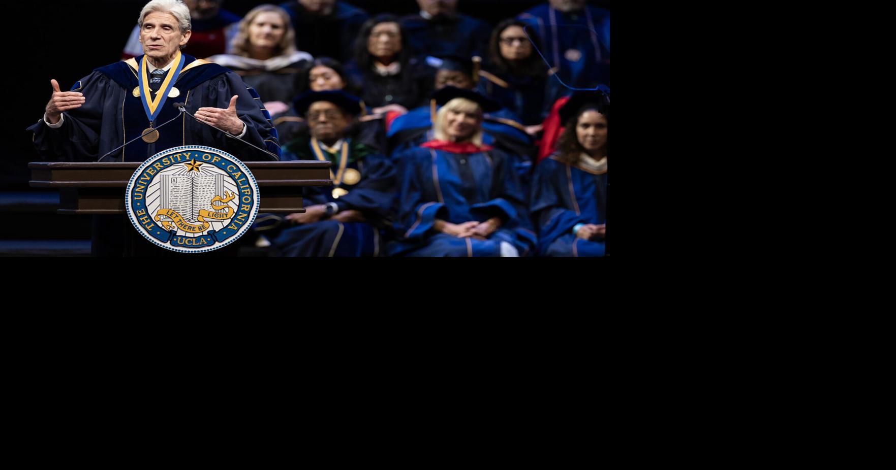 UCLA chancellor Julio Frenk speaks during his inauguration ceremony at Royce Hall on June 5, 2025, in Los Angeles.