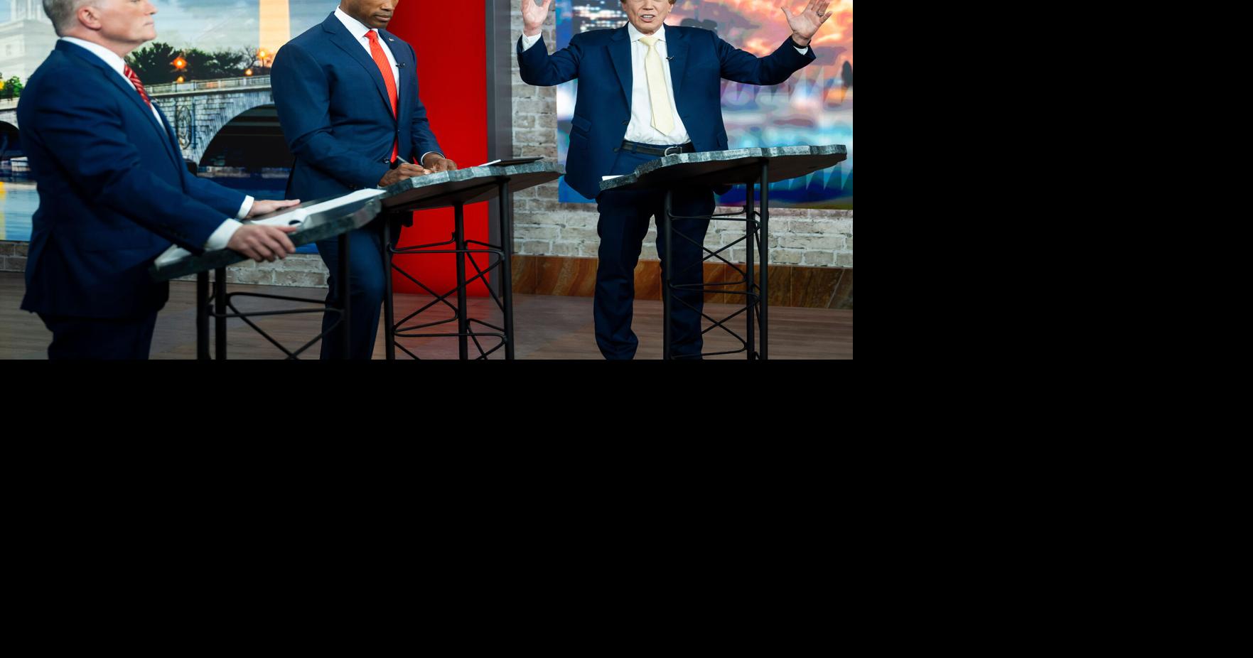 John James and Perry Johnson, the three Republican candidates for Governor in Michigan, participate in a debate hosted by WJBK-TV on Wednesday, July 8, 2026, in Southfield, Michigan.