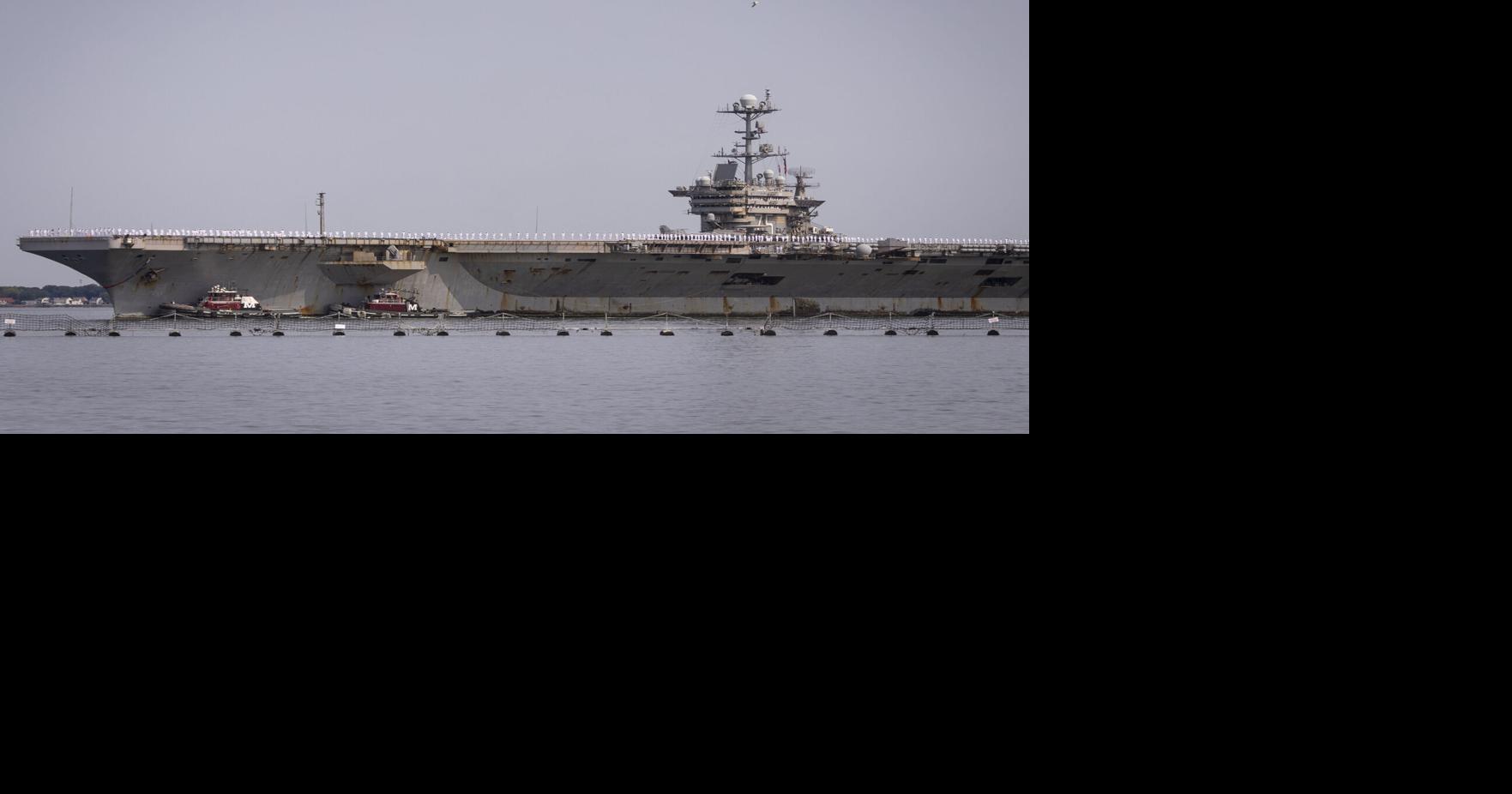 A Navy sailor who went missing from the USS Harry S. Truman, seen here as it returned from an eight-month deployment on June 1, 2025, has been found dead in the water near the piers at Naval Station Norfolk.