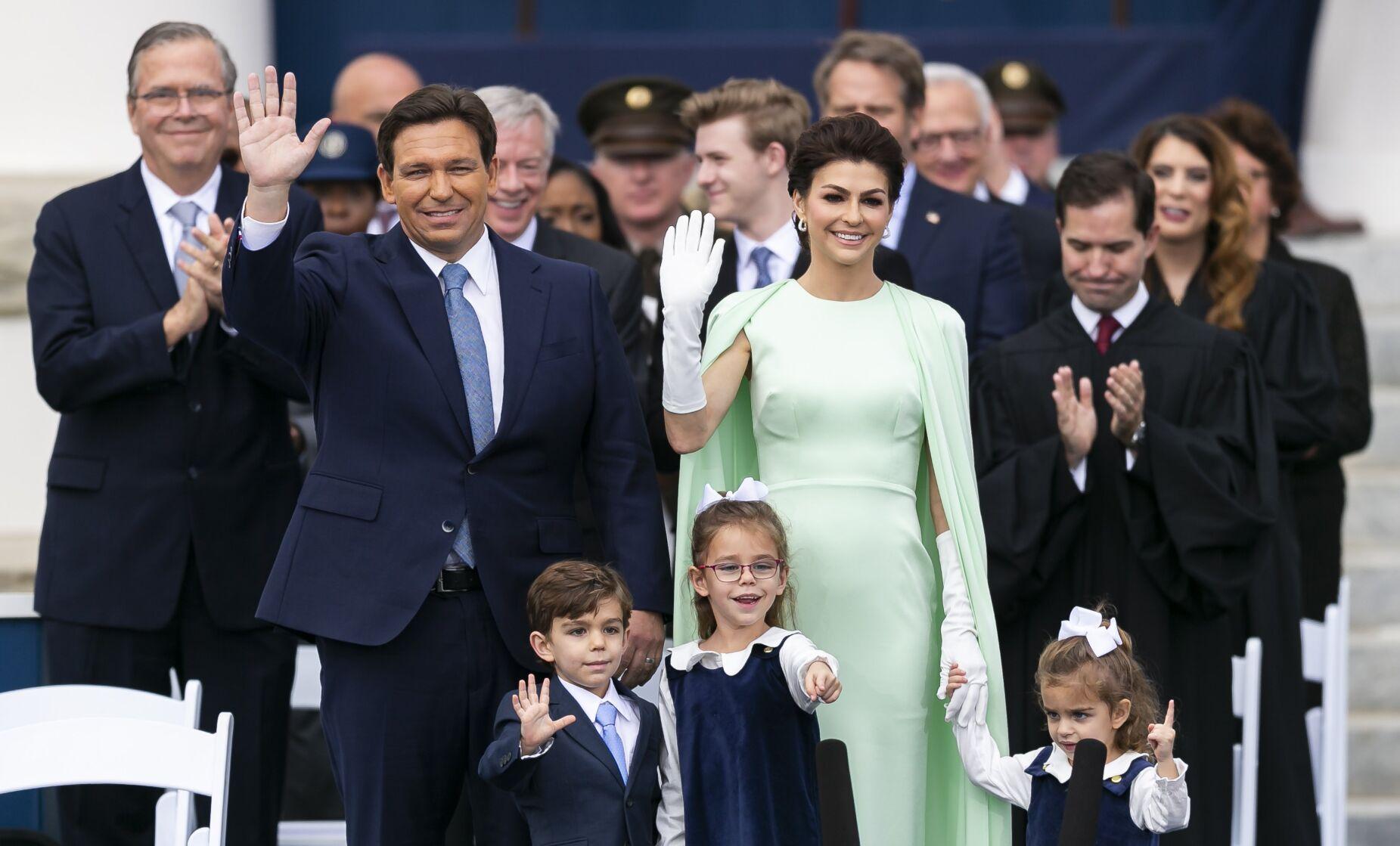 Ron DeSantis, Mason, Madison, Casey DeSantis and Mamie wave to the