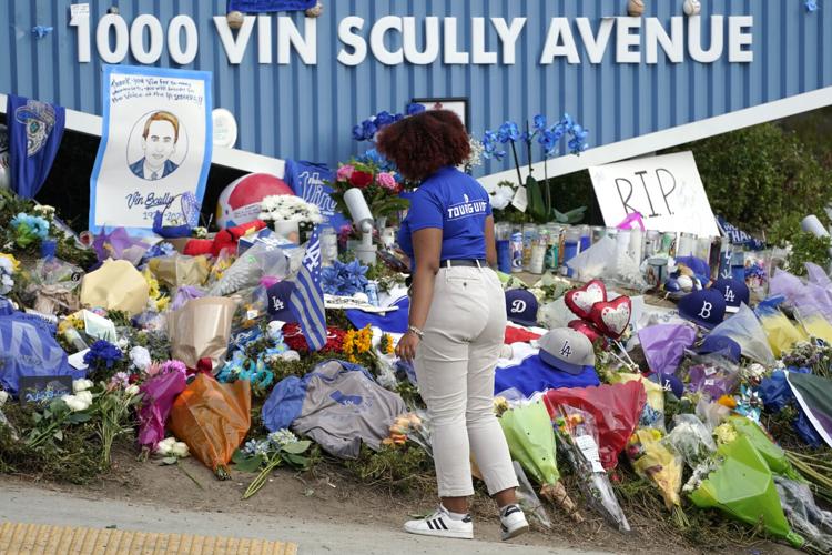 Flowers were left at Dodger Stadium in Los Angeles in memory of