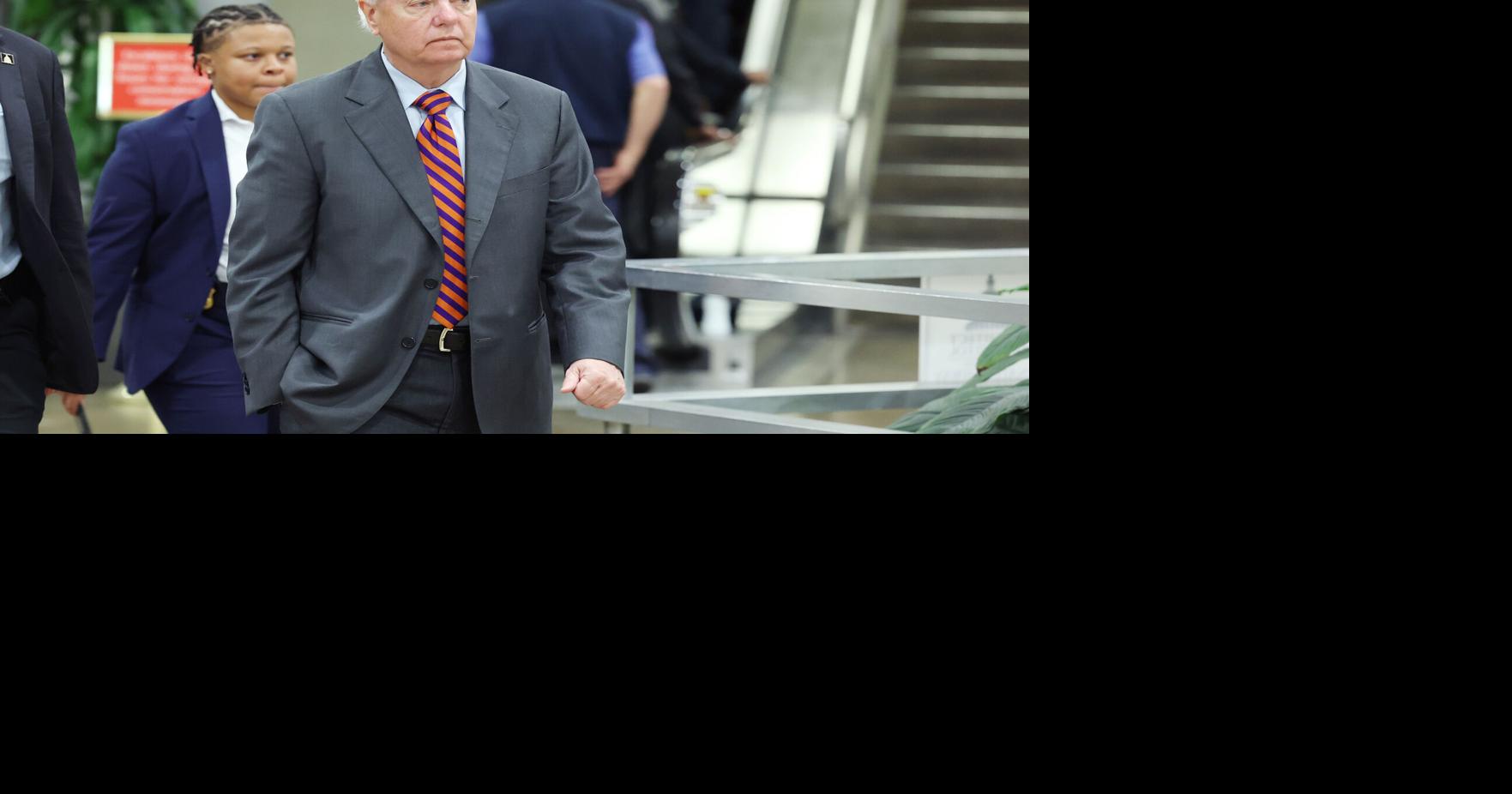 Lindsey Graham, R- S.C., walks through the Senate Subway in the U.S. Capitol Building on April 22, 2026, in Washington, D.C..