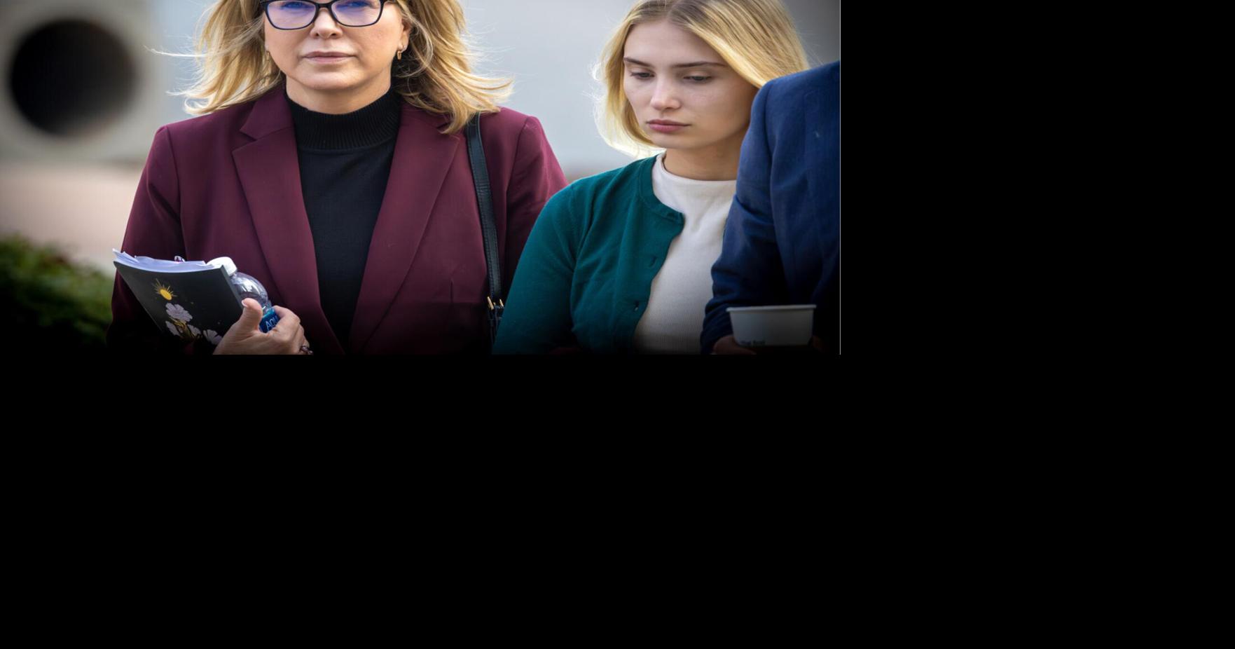 Rebecca Grossman, left, at the Van Nuys Courthouse during her criminal trial in February 2024.