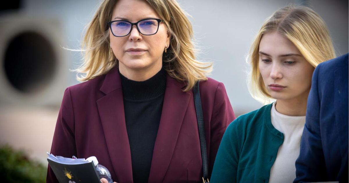 Rebecca Grossman, left, at the Van Nuys Courthouse during her criminal trial in February 2024.
