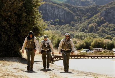 Members of the Los Angeles County Sheriff's department search Malibu Creek State Park in connection to the arrest of 42- year-old Anthony Rouda, who was captured in the same area on Oct. 10, 2018.