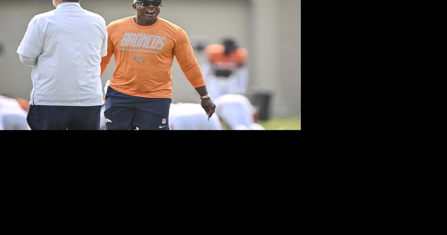 Defensive coordinator Vance Joseph of the Denver Broncos vibes during training camp at Broncos Park in Centennial, Colorado, on Aug. 4, 2026.