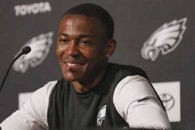 Philadelphia Eagles wide receiver DeVonta Smith speaks during media availability at the NovaCare Complex in South Philadelphia on Wednesday, May 24, 2023.