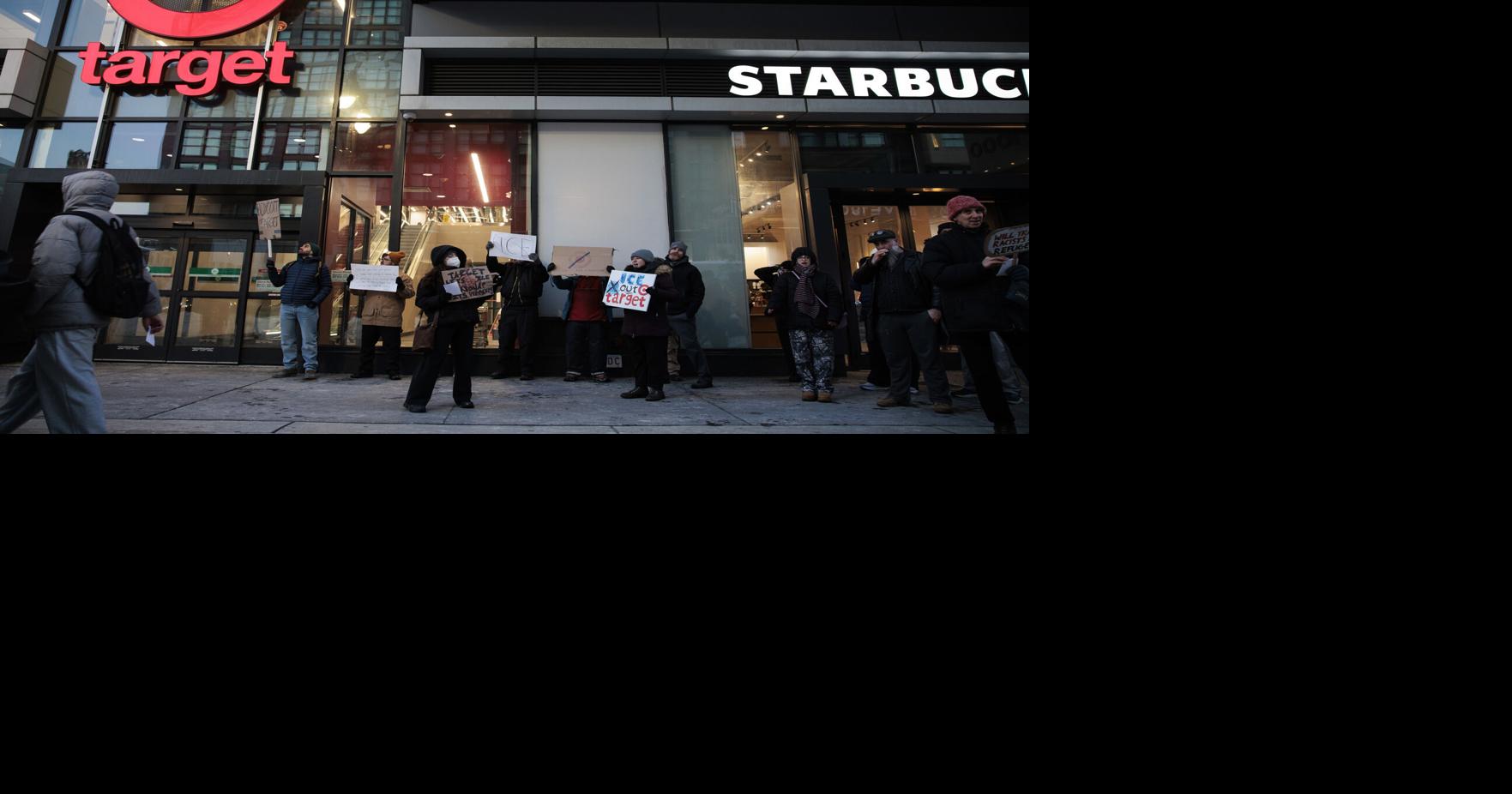 Demonstrators gathered outside of the Target store at Broad and Washington Streets on Tuesday, Jan. 27, 2026.