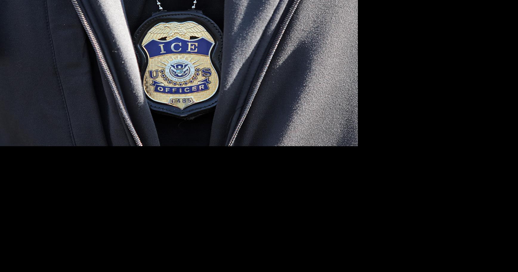 ICE agent badge in Revere, Massachusetts, in 2019.