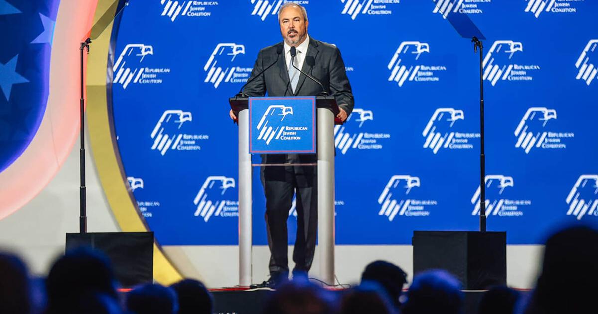 Joe Gruters, the chairman of the Republican National Committee, speaks during the Republican Jewish Coalition conference at the Venetian on Saturday, Nov. 1, 2025, in Las Vegas.