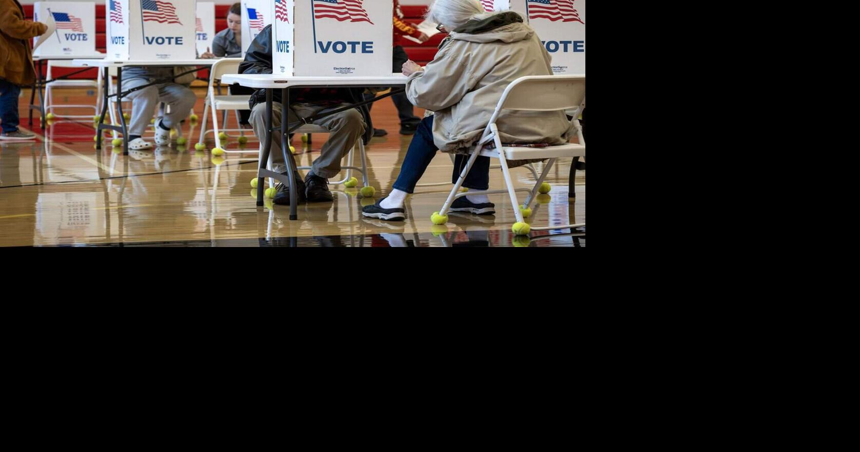 Voters cast their ballot at Van Horn High School during Election Day on Tuesday, April 7, 2026, in Independence, Mo..