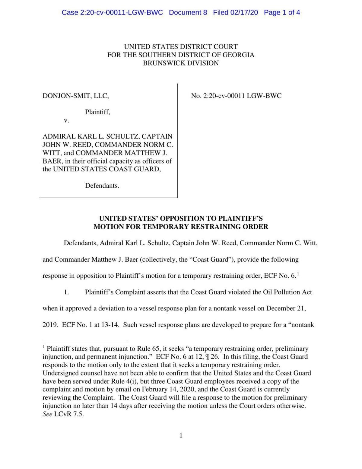 Opposition to Plaintiff's Motion for Temporary Restraining Order The Brunswick News