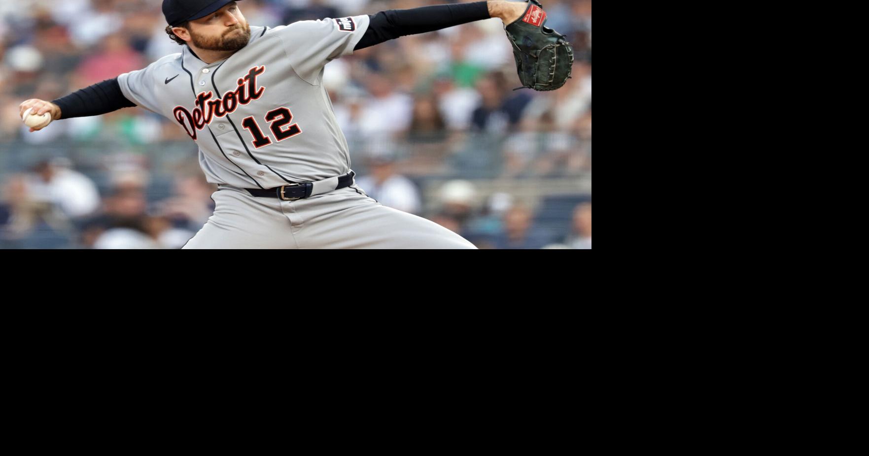 Casey Mize of the Detroit Tigers pitches during the first inning against the New York Yankees at Yankee Stadium on Monday, June 29, 2026, in New York City.