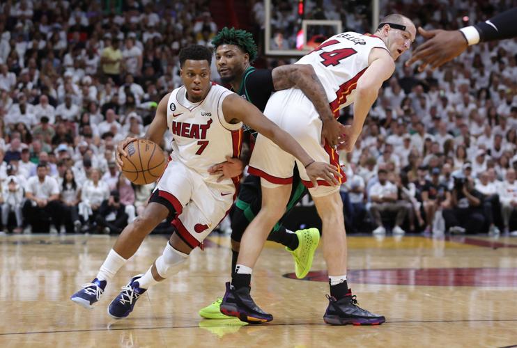 Cody Zeller of the Miami Heat dribbles the ball during the game
