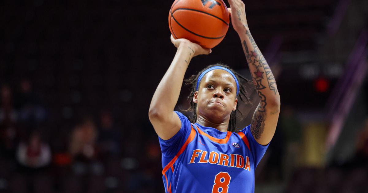 Me'Arah O'Neal of the Florida Gators shoots a free throw against the Virginia Tech Hokies in the second half during a game at Cassell Coliseum on Dec. 4, 2025, in Blacksburg, Va..