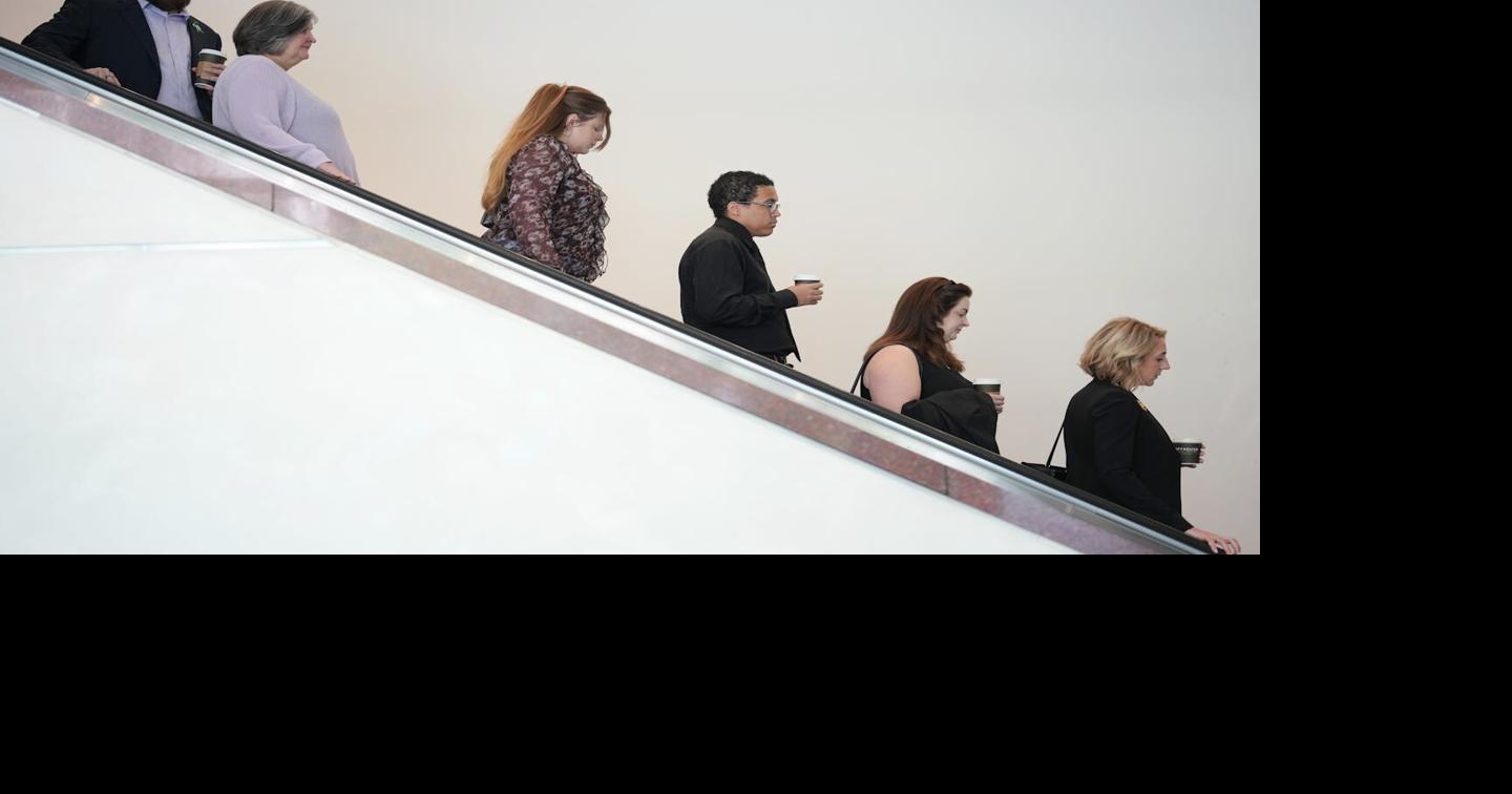 Members of the Hortman family come down the escalator into the lobby of the Diana E. Murphy United States Courthouse before a sentencing hearing for Vance Boelter in Minneapolis, Minnesota on Thursday, July 23, 2026.