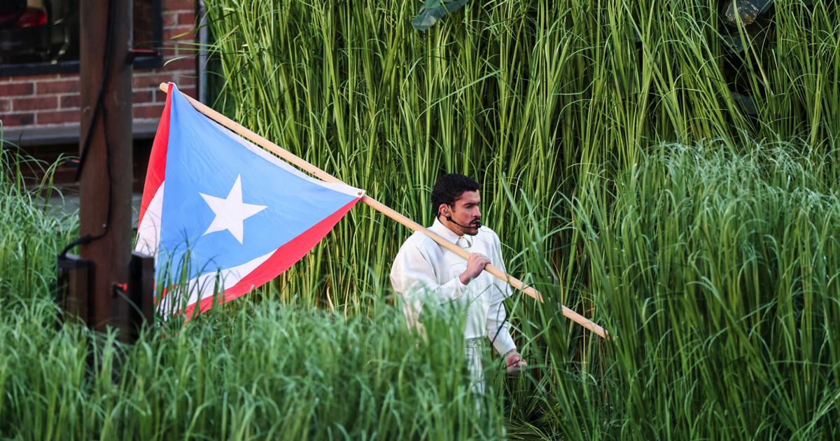 Bad Bunny carries a Puerto Rican flag for the“ Benito Bowl” Super Bowl LX halftime show at Levi’ s Stadium Sunday, Feb. 8, 2026, in Santa Clara, California.