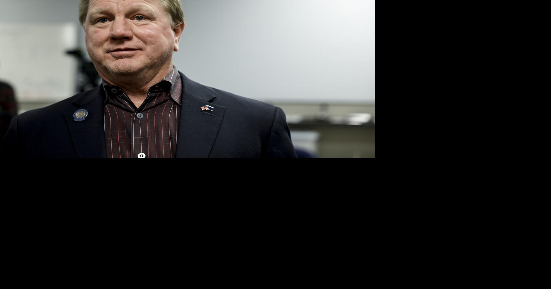 Jim Marchant, Republican candidate for Nevada secretary of state, speaks with supporters at a rally for Nevada Republican gubernatorial candidate, Clark County Sheriff Joe Lombardo at the local Republican Party offices on Nov. 6, 2022, in Henderson, Nevada.