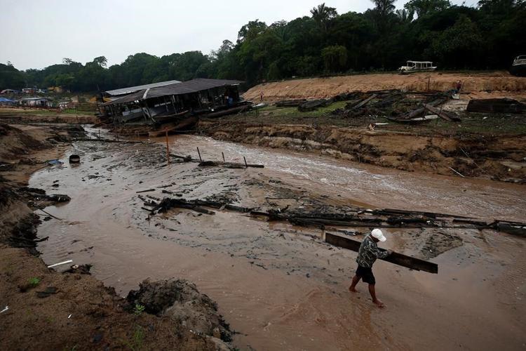 In Brazil's Amazon, rivers fall to record low levels during drought
