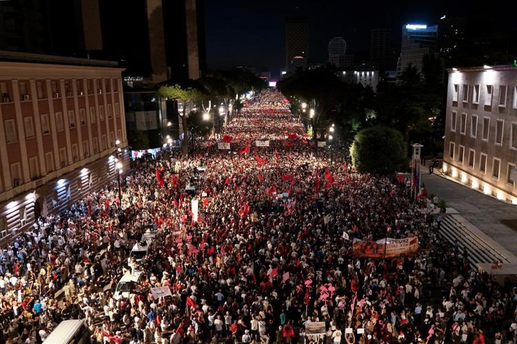 Albanians take to the streets in protest for the 35th night in a row