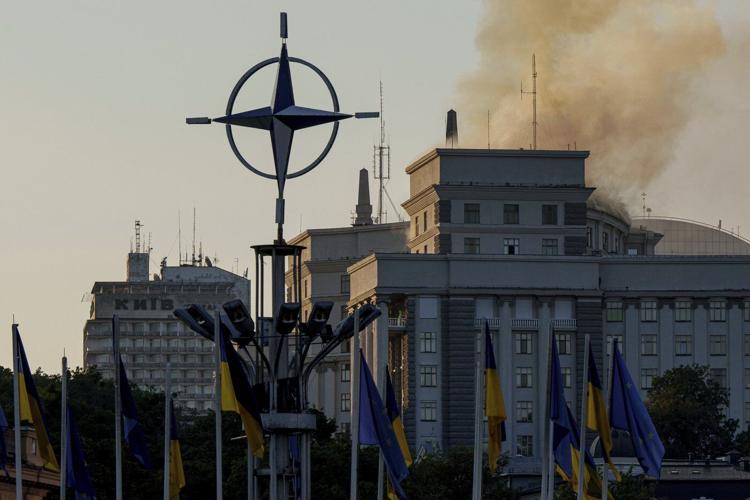 Ukraine government building damaged in Kyiv in the largest Russian attack since the war began