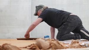 Floor made entirely from peanut butter in honour of late Dutch artist